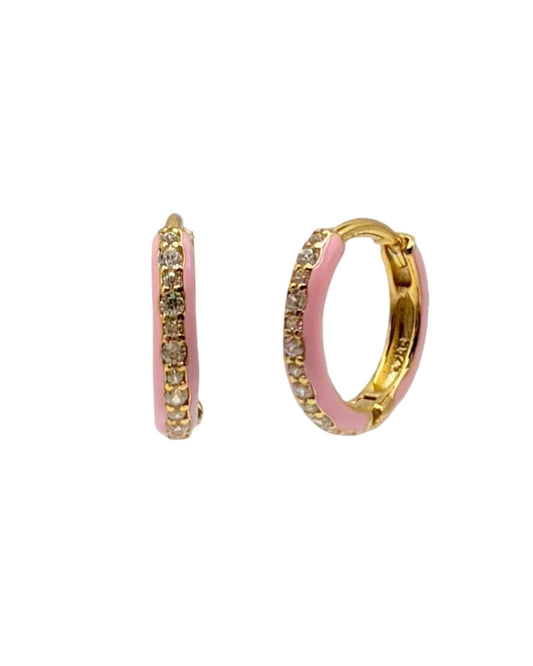 Pink Enamel & Cubic Zirconia Huggies
