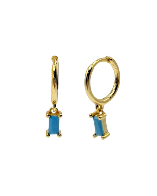 Blue Rectangle Cubic Zirconia Drop Huggie