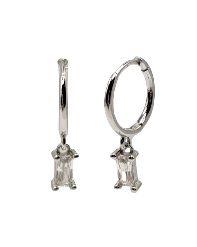 Rectangle Drop Huggie With Cubic Zirconia