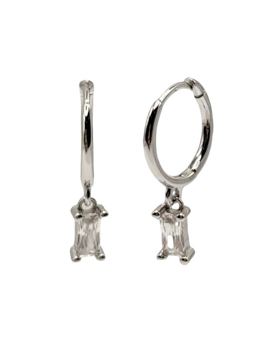 Rectangle Drop Huggie With Cubic Zirconia