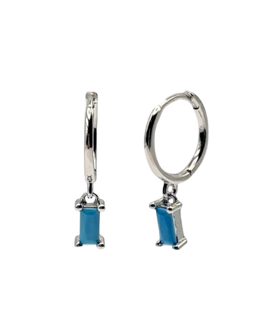 Blue Rectangle Cubic Zirconia Drop Huggie