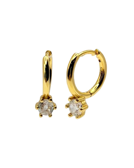 Gold Round Cubic Zirconia Drop Huggie