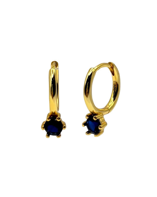 Gold & Navy Round Cubic Zirconia Drop Huggie