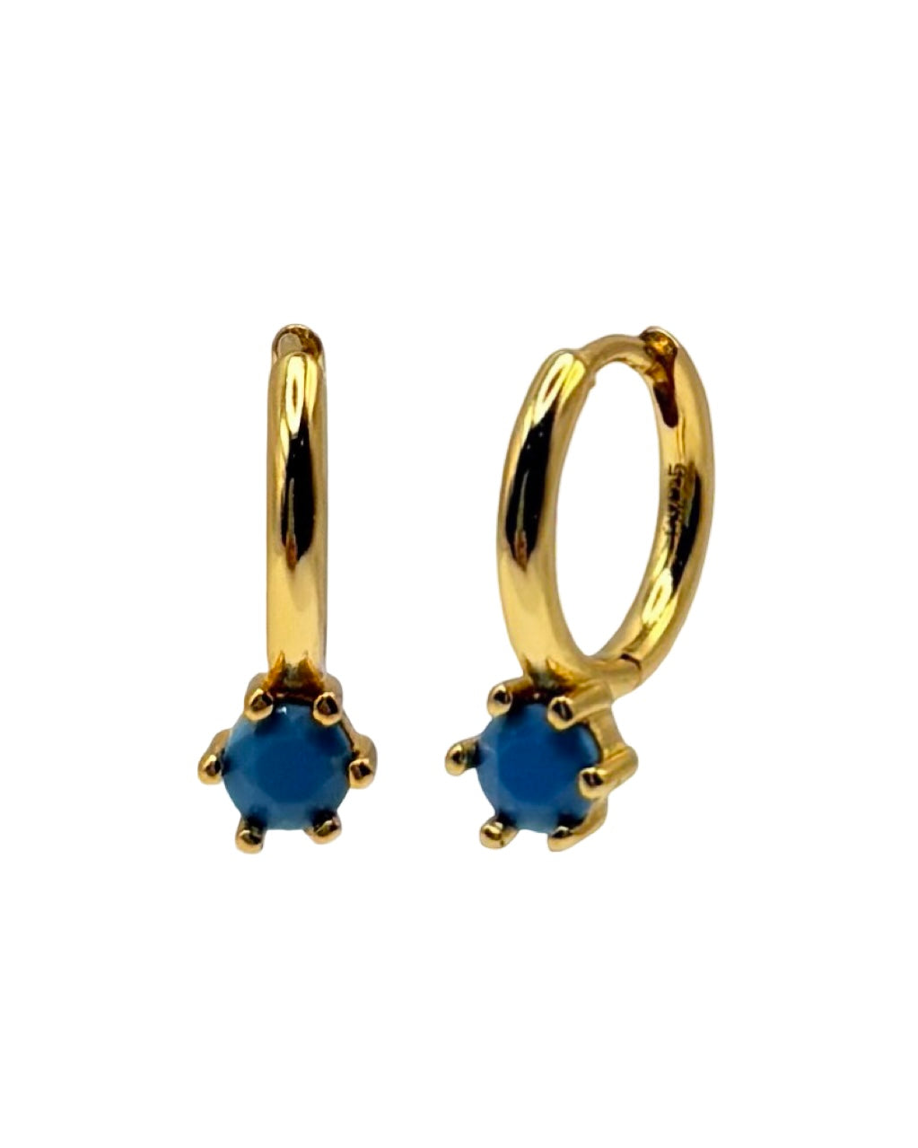 Gold & Blue Round Cubic Zirconia Drop Huggie