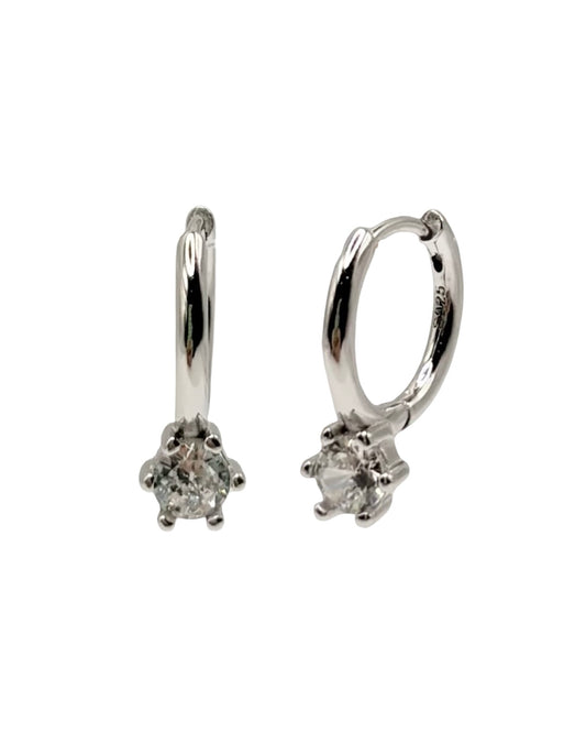 Silver Round Cubic Zirconia Drop Huggie