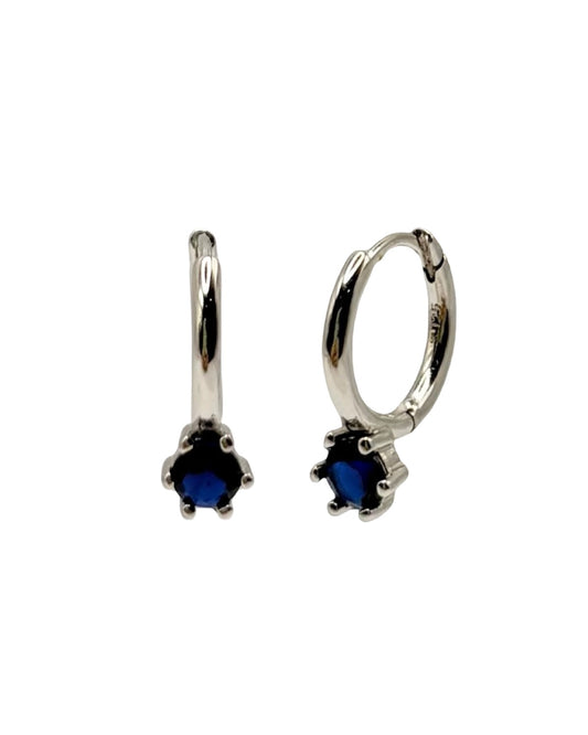 Silver & Navy Round Cubic Zirconia Drop Huggie