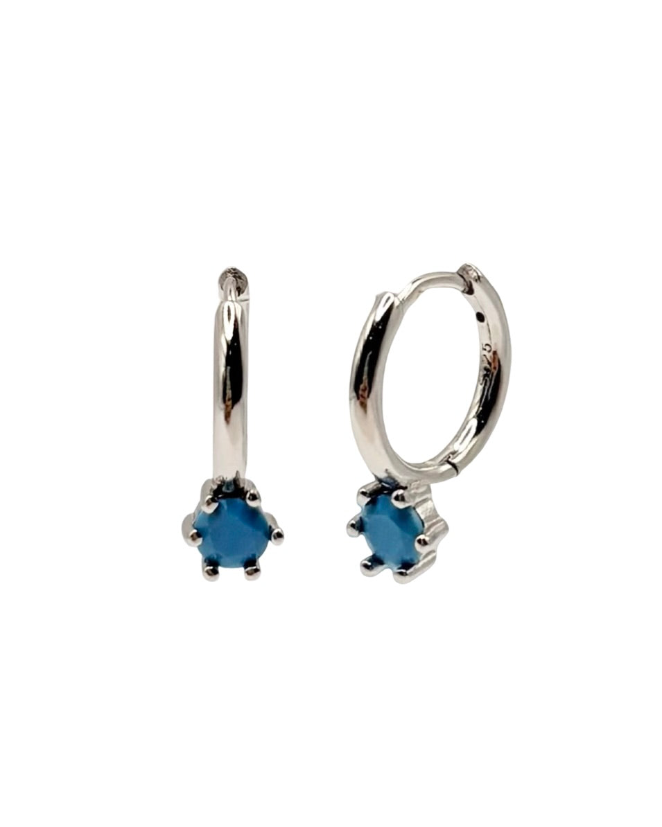 Silver & Blue Round Cubic Zirconia Drop Huggie