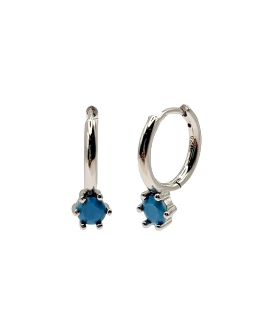 Silver & Blue Round Cubic Zirconia Drop Huggie