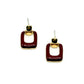 Square Enamel Burgundy Drop Earring