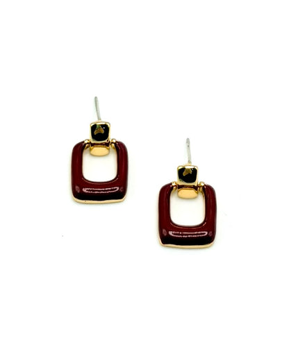 Square Enamel Burgundy Drop Earring
