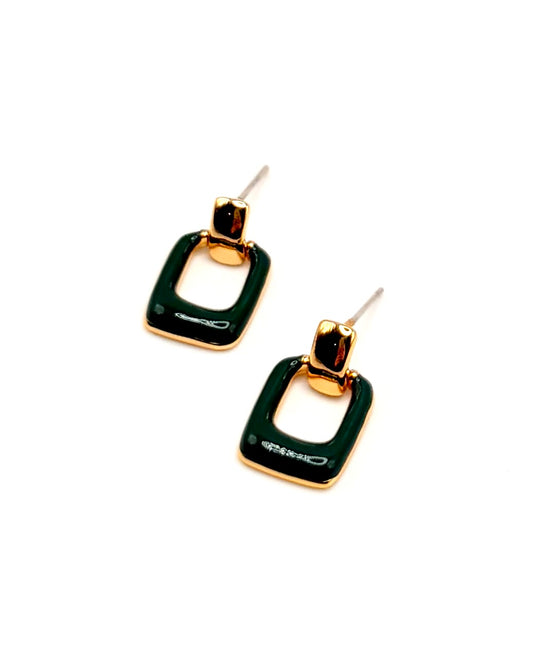 Square Enamel Green Drop Earring