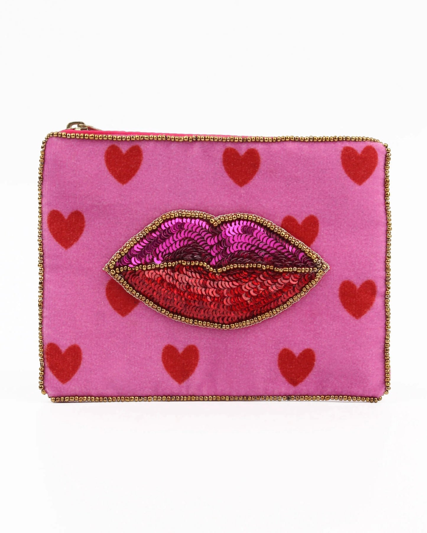 Lips On Heart Print Small Pouch