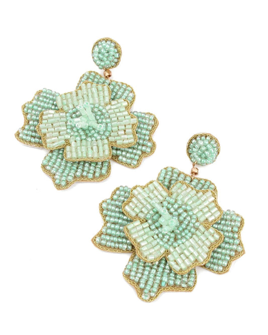 Mint Large Flower Earrings
