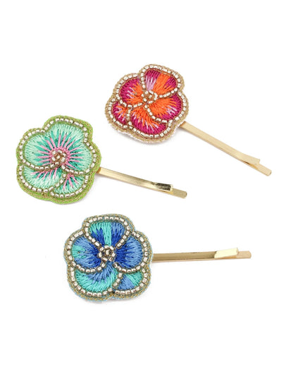 2 Blue Pansy Hair Slides