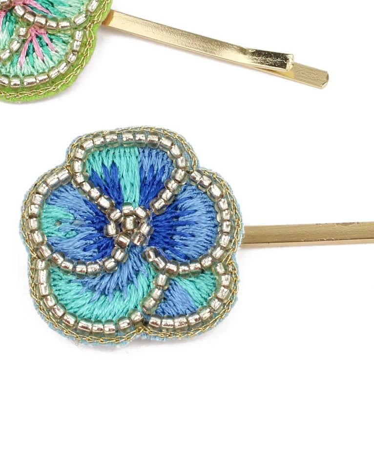 2 Blue Pansy Hair Slides