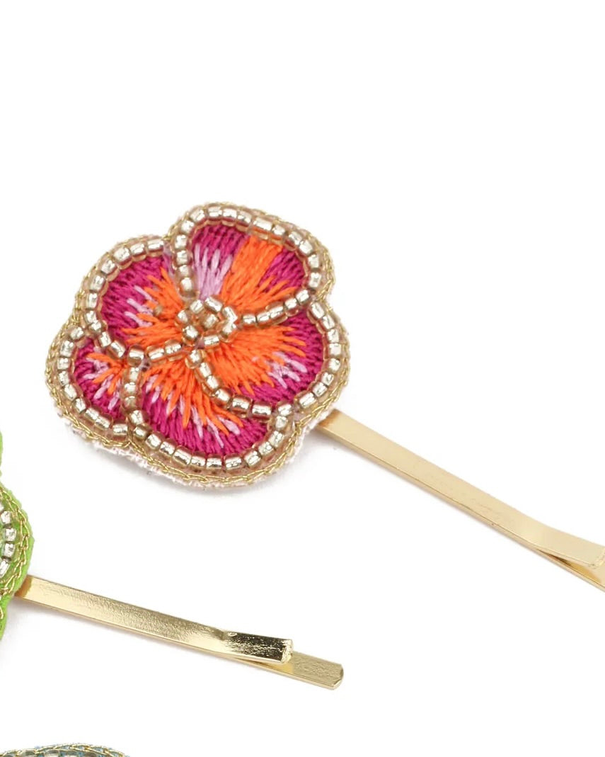 2 Pink Pansy Hair Slides