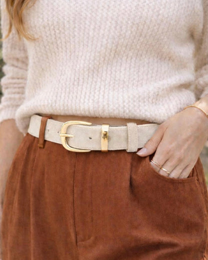 Double Gold Buckle Suede Belt