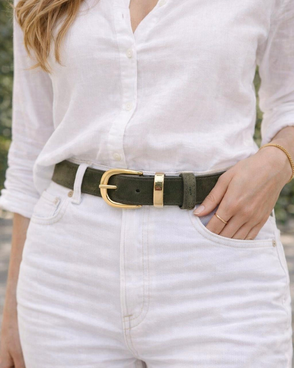 Double Gold Buckle Suede Belt