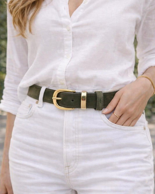 Double Gold Buckle Suede Belt
