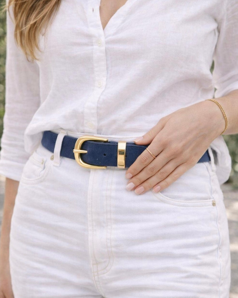 Double Gold Buckle Suede Belt