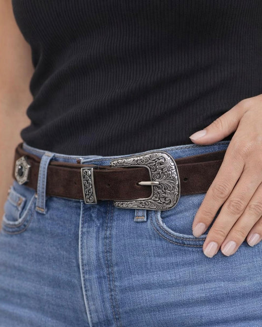 Vintage Buckle Faux Suede Belt