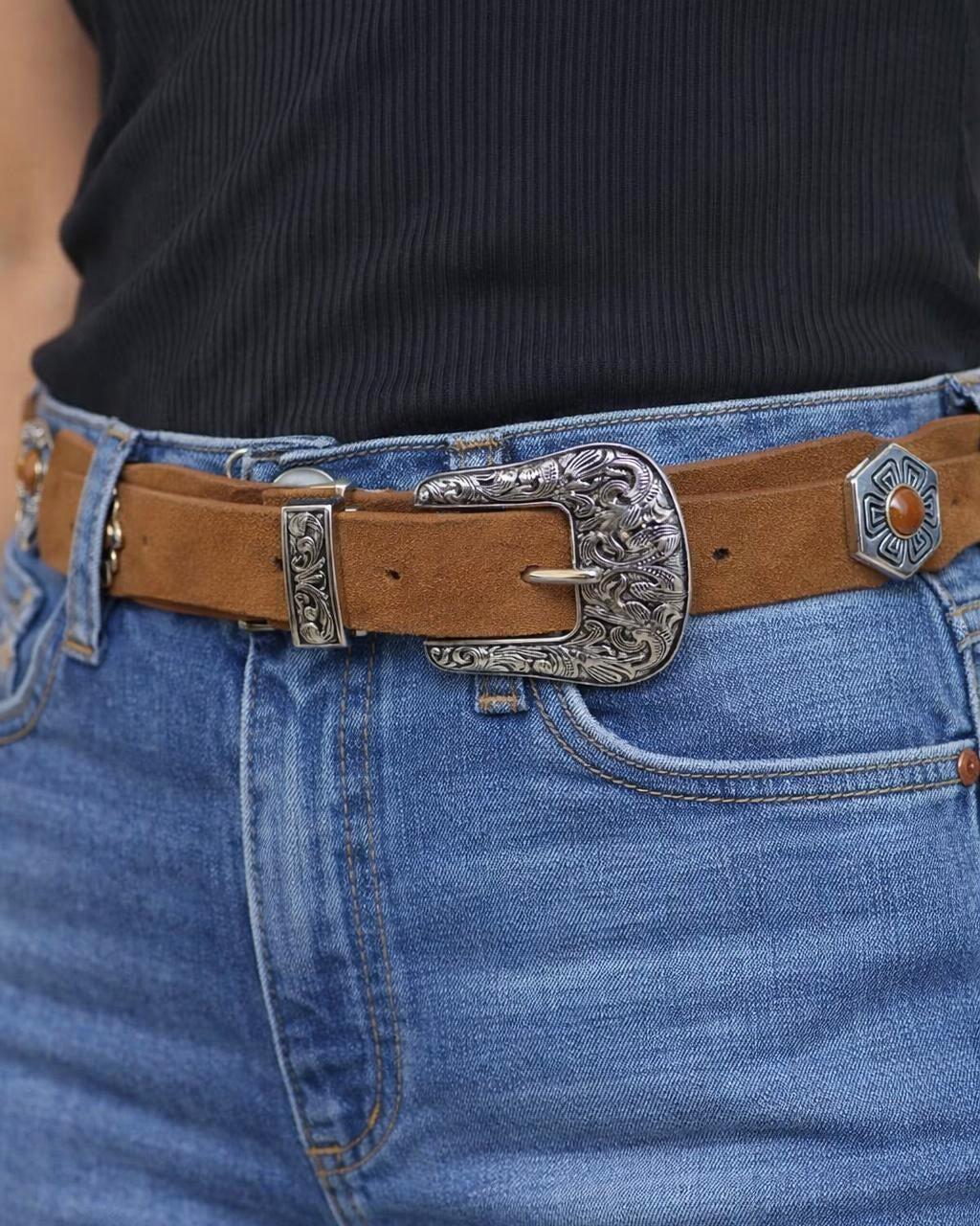 Vintage Buckle Faux Suede Belt