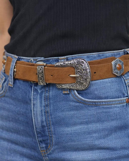 Vintage Buckle Faux Suede Belt
