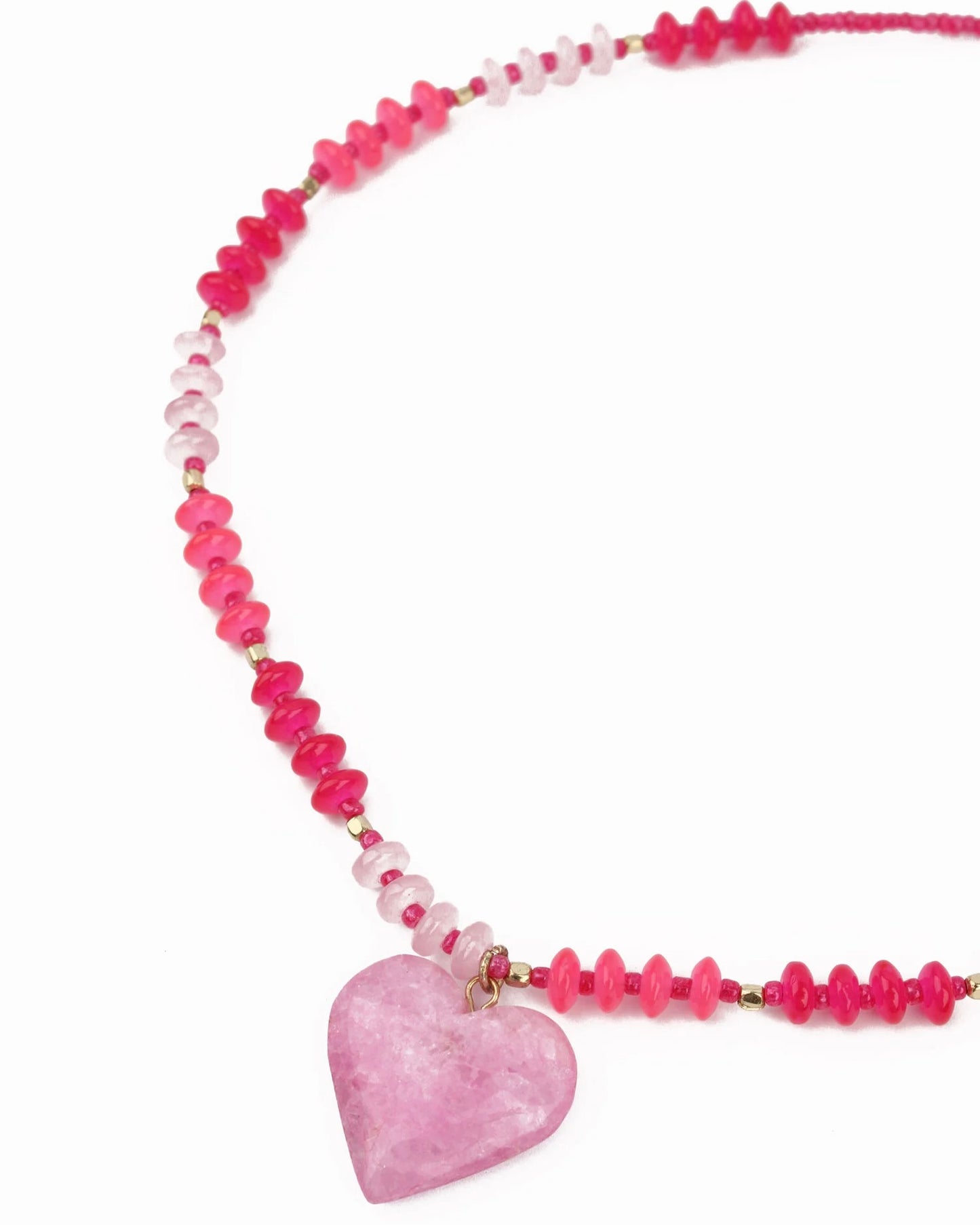 Pink Glass Beaded Necklace With Pink Heart Charm