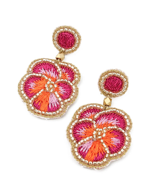 Pink Pansy Beaded Earrings