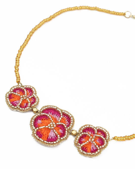 Pink Pansy Beaded Necklace