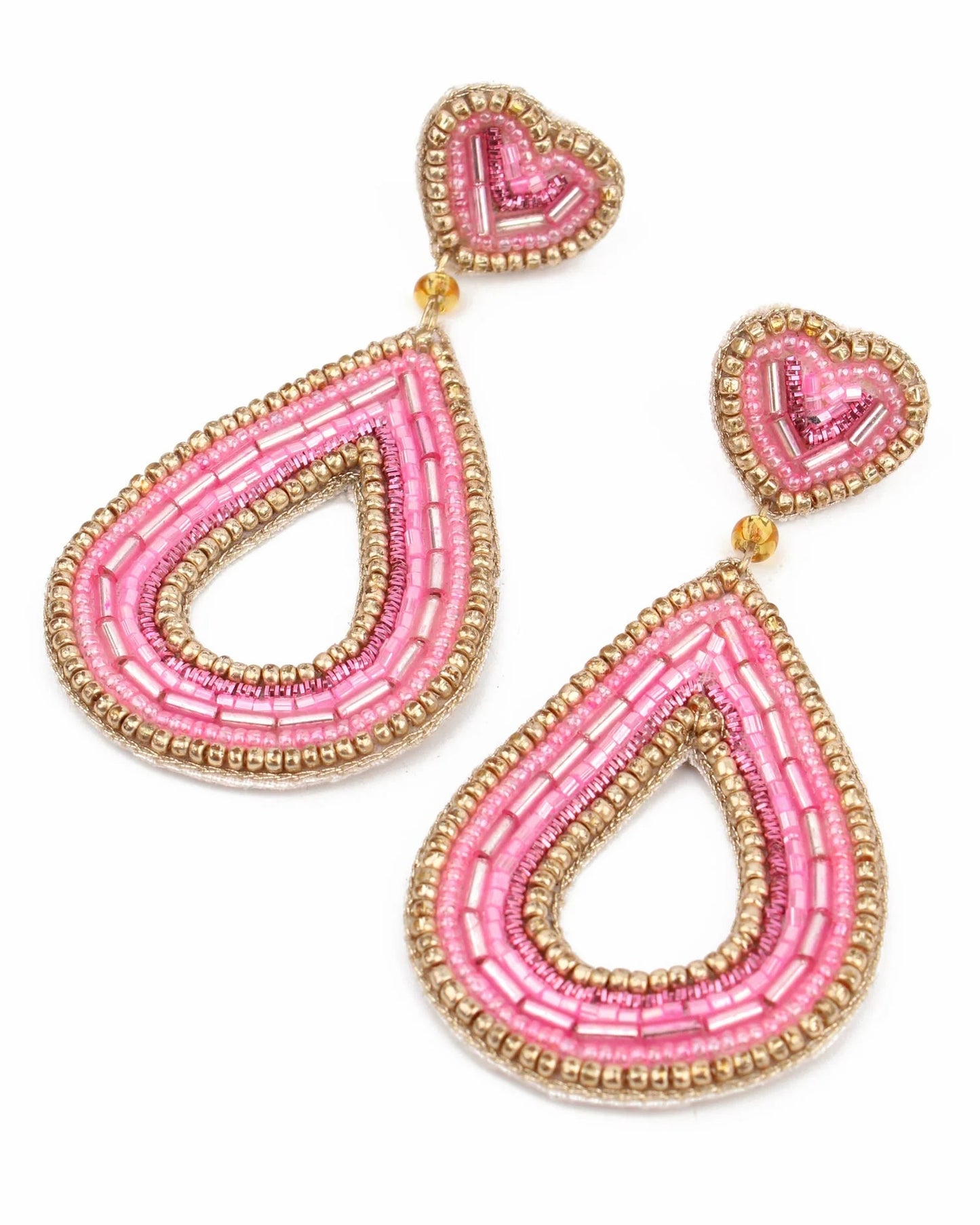 Pink Teardrop Heart Beaded Earrings