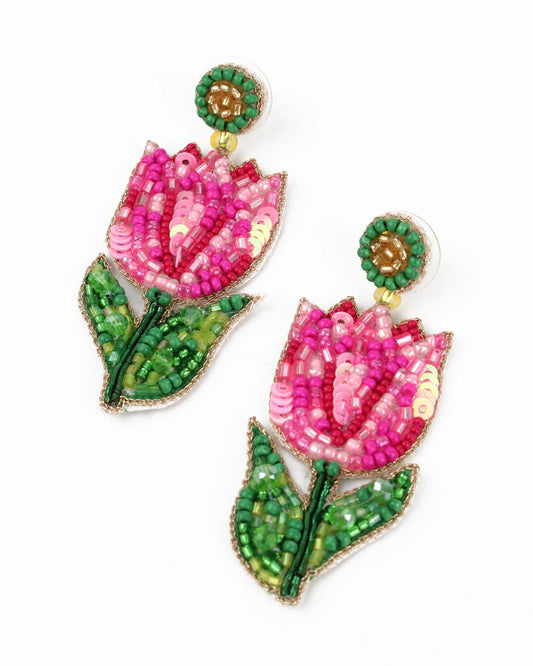 Pink Tulip Beaded Earrings