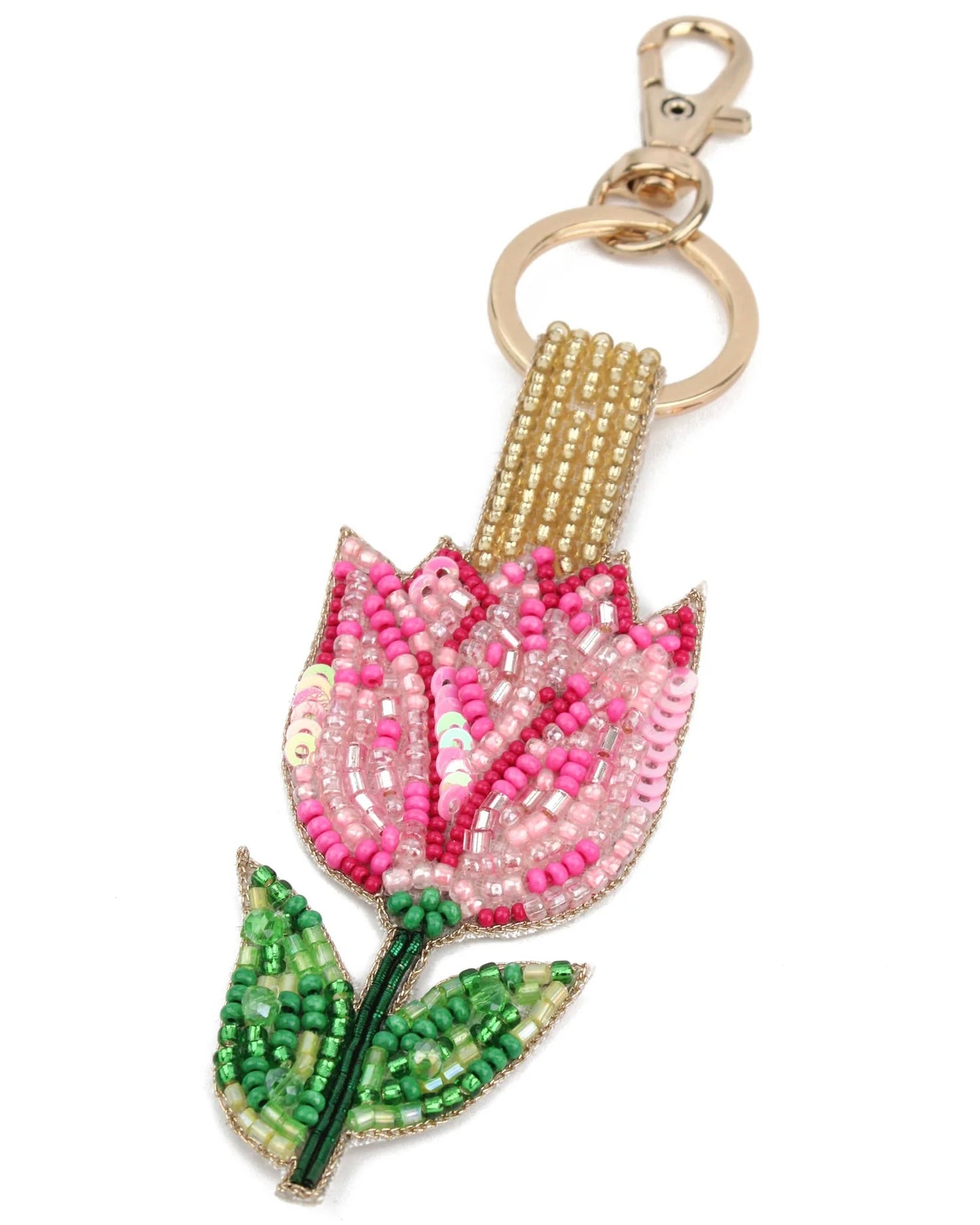 Pink Tulip Beaded Keyring