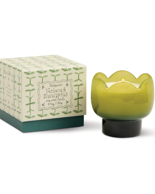 Tulip Green & Dark Green Glass Candle - Verbena & Lemongrass