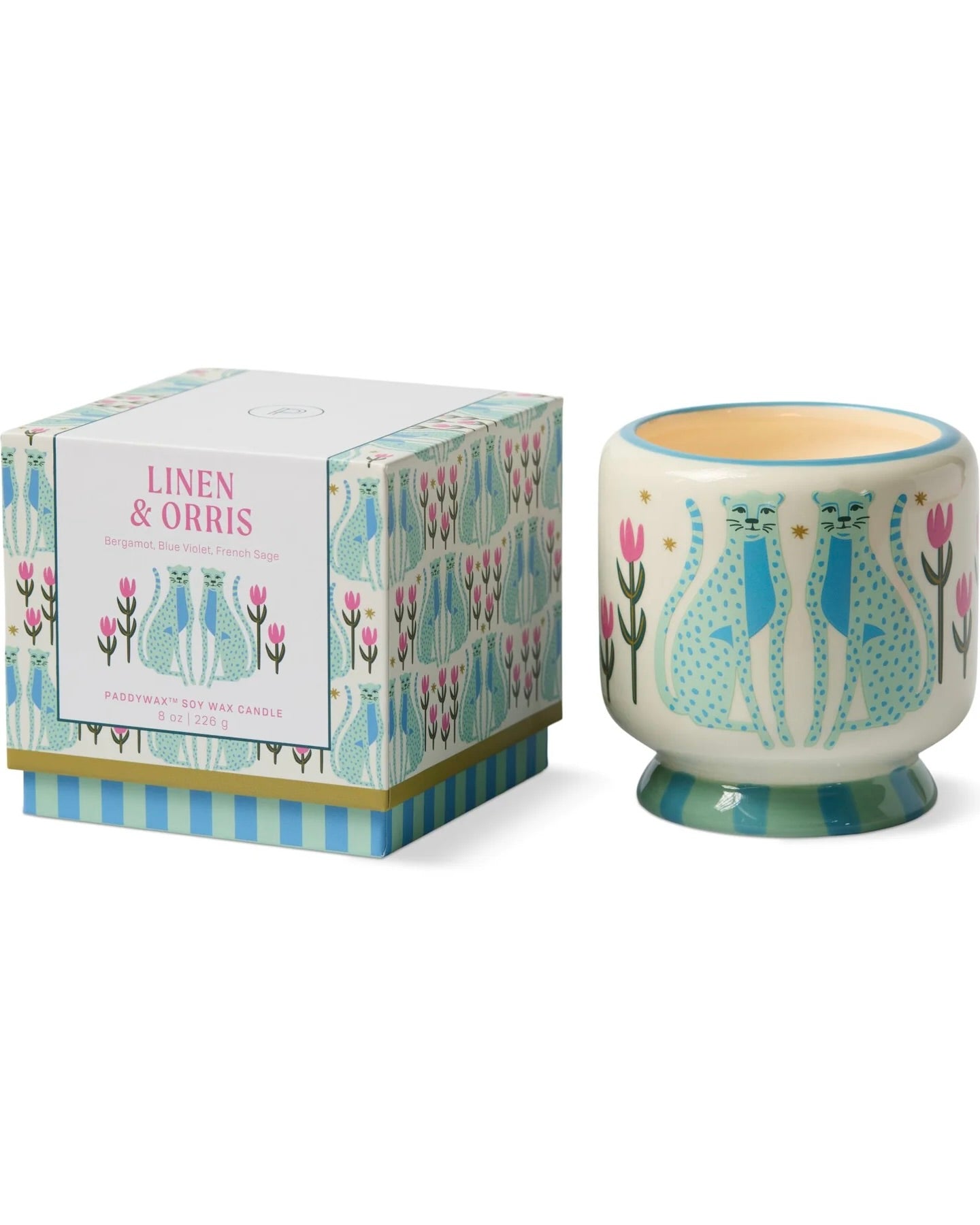 A Dopo Blue Cheetahs Ceramic Candle - Linen & Orris