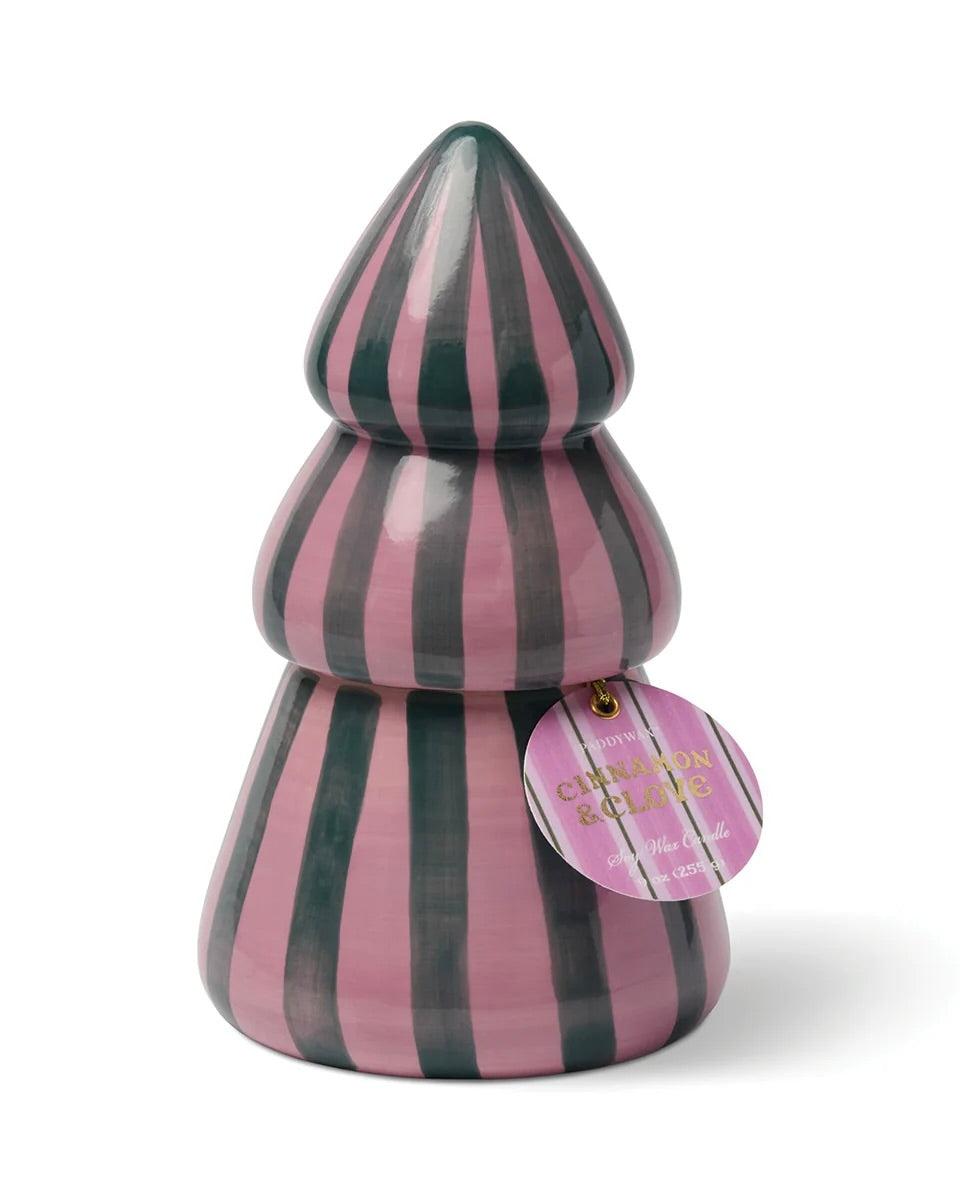 Cabana Christmas Pink/Green Ceramic Tree Candle - Cinnamon & Clove