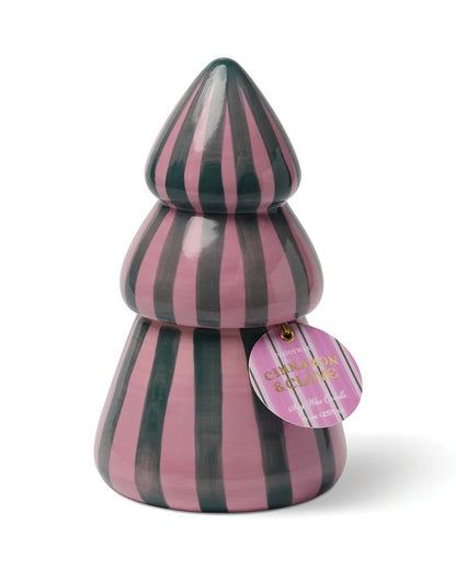 Cabana Christmas Pink/Green Ceramic Tree Candle - Cinnamon & Clove