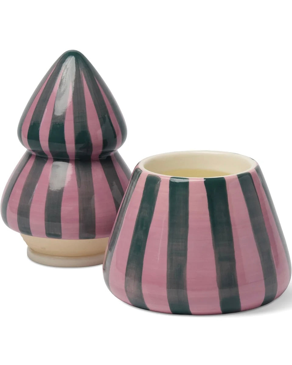 Cabana Christmas Pink/Green Ceramic Tree Candle - Cinnamon & Clove