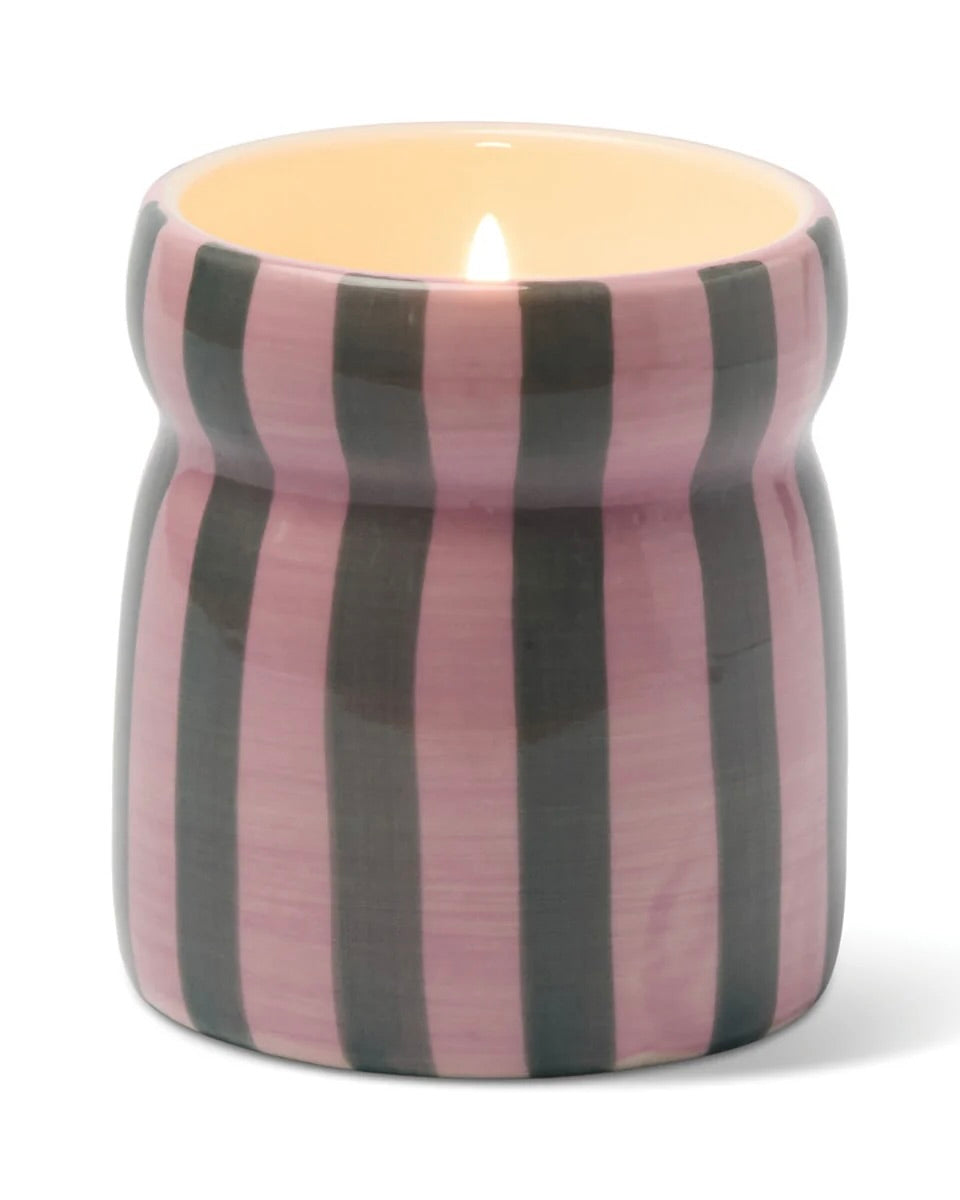 Cabana Pink/Green Striped Ceramic Candle - Cinnamon & Clove
