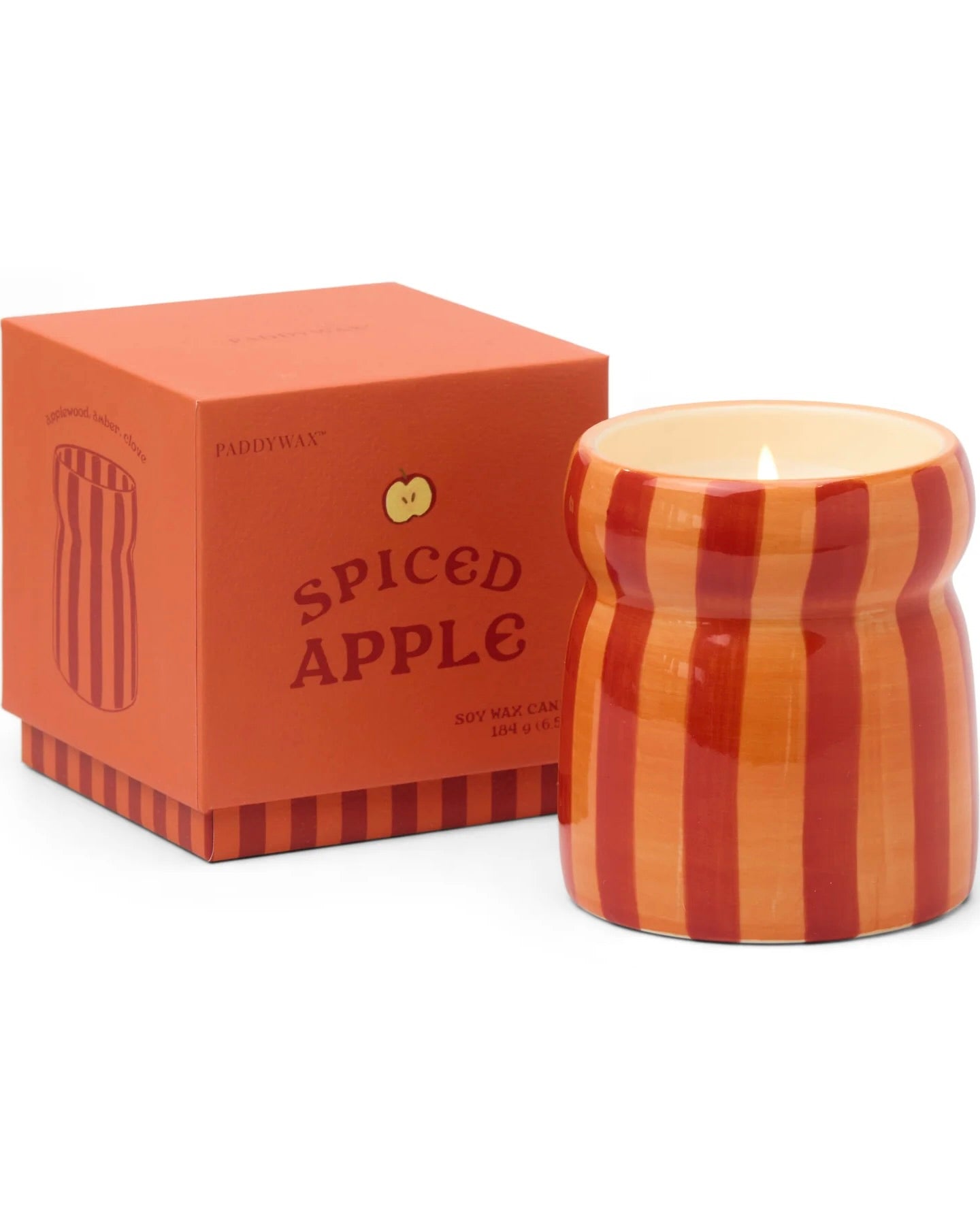 Cabana Red/Coral Striped Ceramic Candle - Spiced Apple