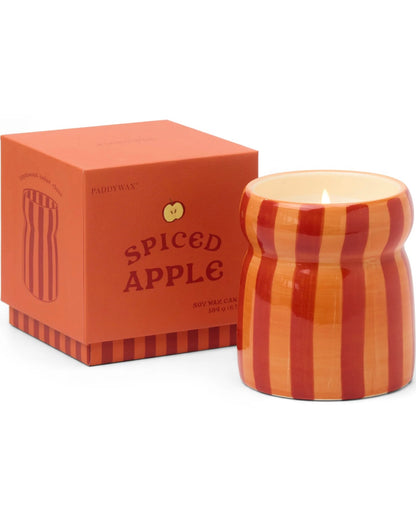 Cabana Red/Coral Striped Ceramic Candle - Spiced Apple