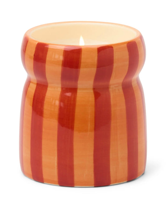 Cabana Red/Coral Striped Ceramic Candle - Spiced Apple