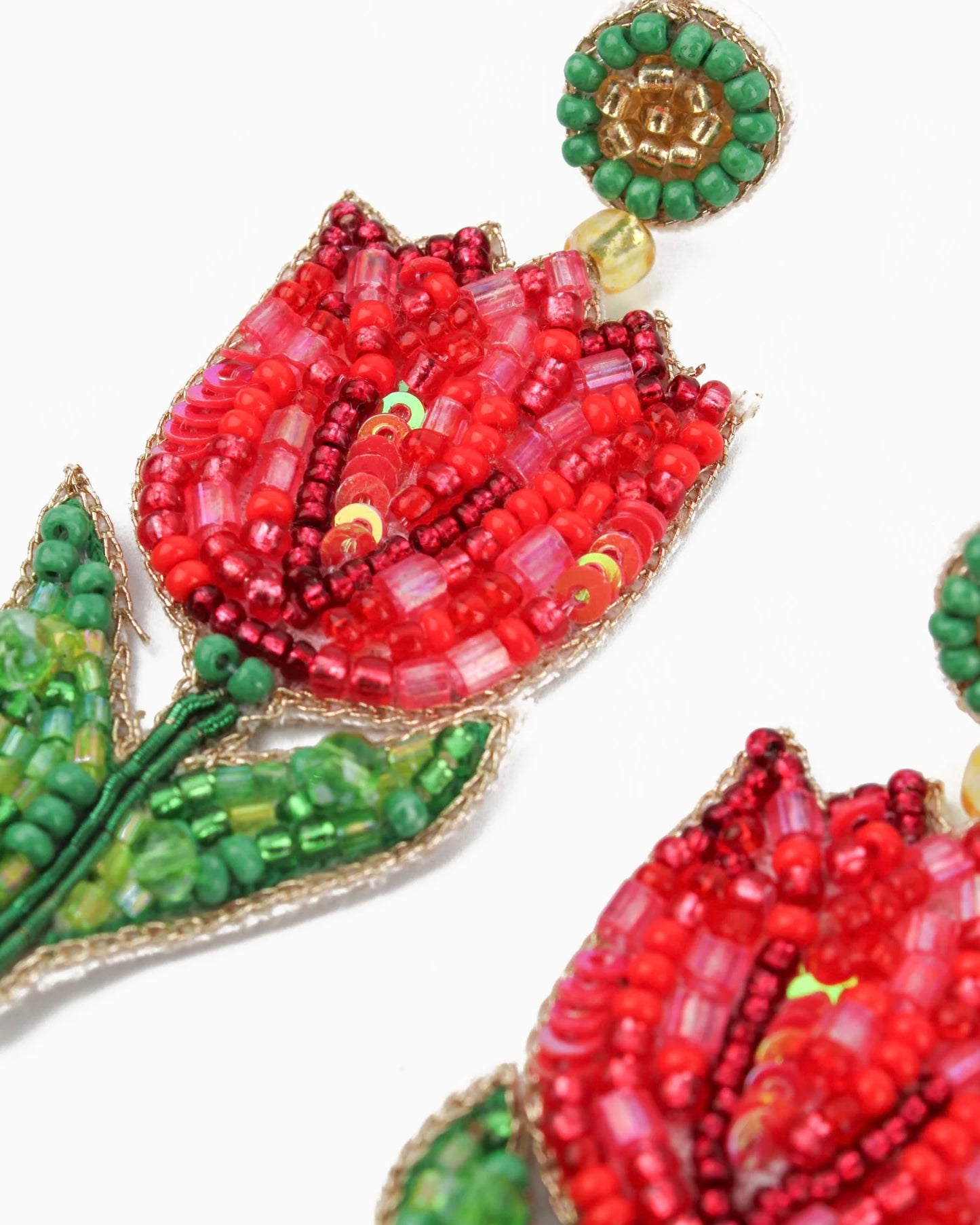 Red Tulip Beaded Earrings