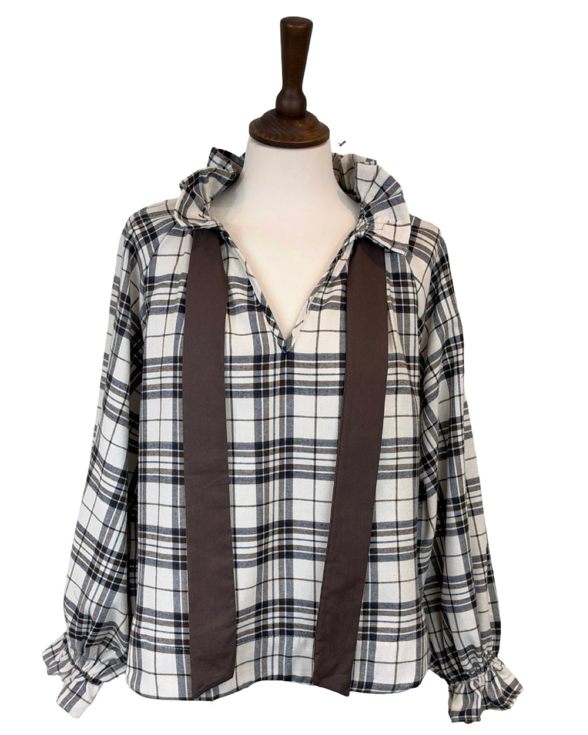 Rosalia Big Check Tie Neck Blouse
