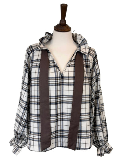 Rosalia Big Check Tie Neck Blouse