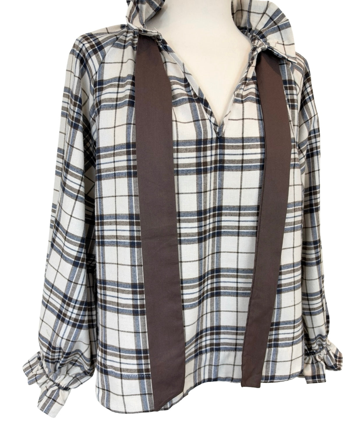 Rosalia Big Check Tie Neck Blouse