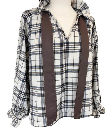 Rosalia Big Check Tie Neck Blouse