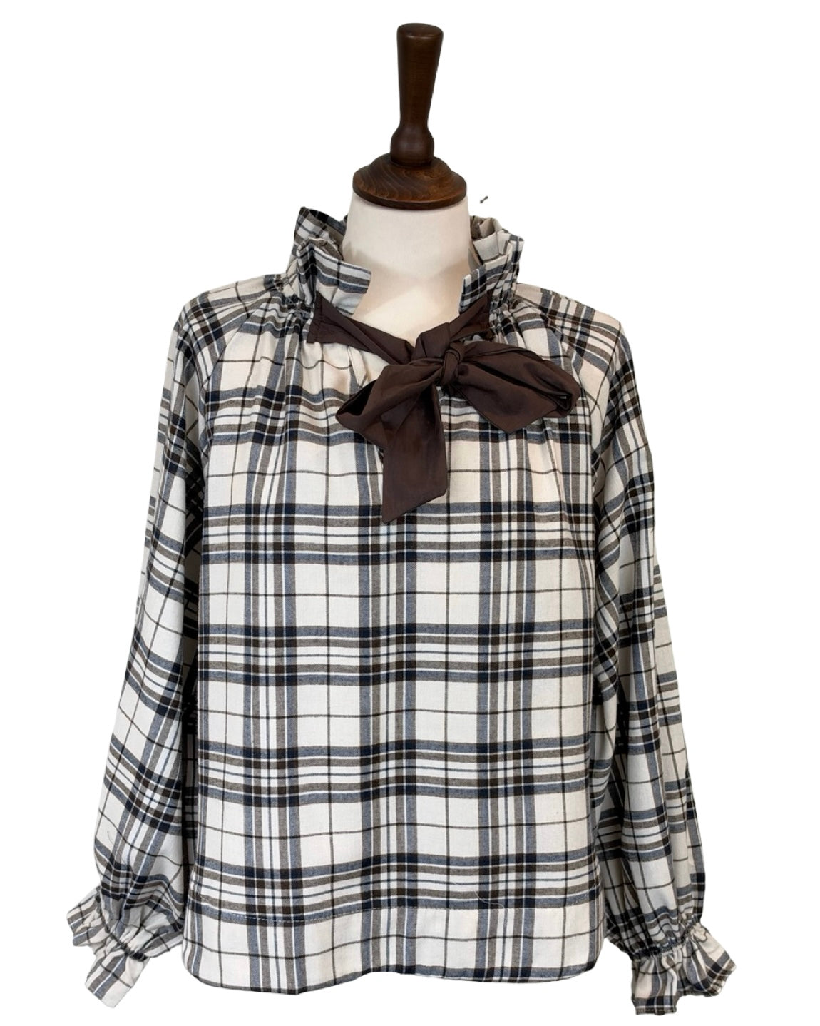 Rosalia Big Check Tie Neck Blouse