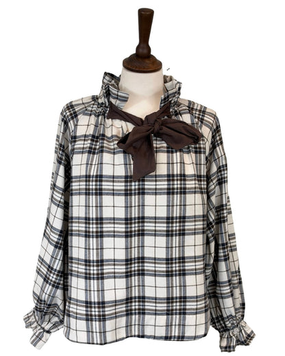 Rosalia Big Check Tie Neck Blouse