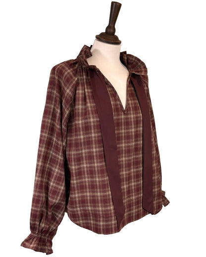 Rosalia Big Check Tie Neck Blouse